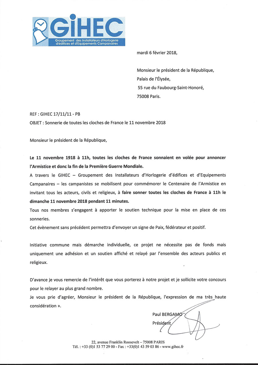 courrier au Président de la République, Mr. Emmanuel Macron